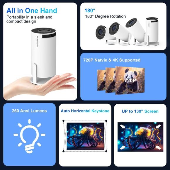 HY300PRO Mini Projector with WiFi and Bluetooth, 4K Support Smart Portable - Picture 4 of 8